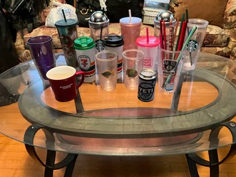 Large Lot Of Assorted To Go Cups, Tervis Tumblers  Starbucks, 7-Eleven, Reusable Straws And More