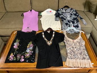 Lot Of 6 Assorted Ladies Tops Shirts Blouses See Photos