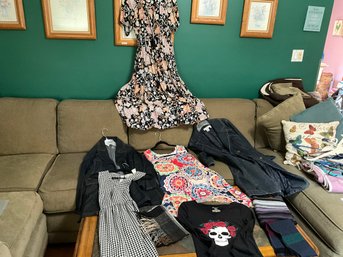 Nice Lot Of Ladies Size Medium Dresses, Tops Coats, Scarves, Scarf, Accessories, And More