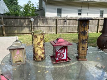 Lot Of 4 Hanging Bird Feeders The Round One Is In Poor Shape The Others Are Nice