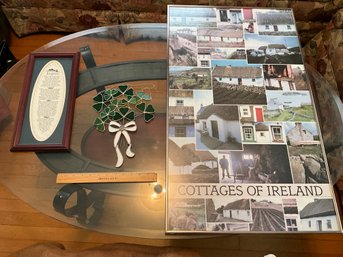 Lot Of  Irish Wall Art - Cottages Of Ireland Poster -  Stain Glass Shamrocks - Footprints Poem