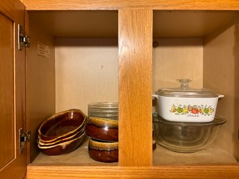 Kitchen Cabinet  Lot, Vintage Ramekins, And Crocks, Glass Salad Bowls, Mixing Bowls And More