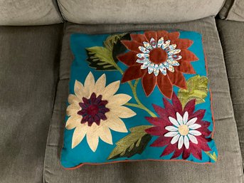 Pier One Imports Turquoise Floral Pillow, Throw Pillow 14 Inch