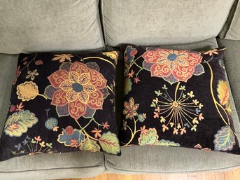 2 18 Inch Throw Pillows, Dark Brown Floral Colorful Pretty