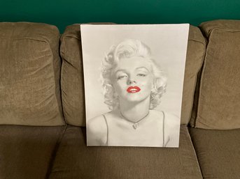 Marilyn Monroe Black And White With Red Lips Stretched Canvas Wall Art