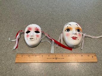 LOT OF 2 Mini Vintage Porcelain Ceramic Masks Mardi Gras Theme