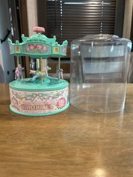 Wind Up Musical Carousel Jewelry Box Plays Its A Small World. Very Good Condition Great For Little Girls