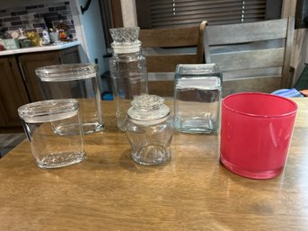 Assorted Glass Jars Great For Storing Just About Anything The Pink Glass Would Be Great For A Candle