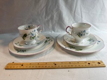 Vintage Tea And Cake Set For 2 Hedgerow Elizabethan Staffordshire Fine Bone China Cake Plates Teacups Saucers