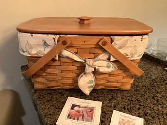 Longaberger 2003 Picnic Market Basket W/ Protector, Botanical Liner & Lid