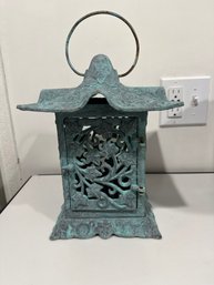 Vintage Partylite Pagoda Patina Green Ivy Garden Lantern Metal Candle Holder Hinge Broken As Pictured