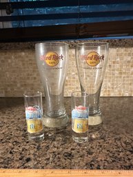 Lot Of Hard Rock Cafe New York Yankee Stadium 2 Pilsner Beer Glasses And 2 Shot Glasses