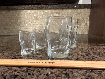 Vintage Bormioli Rocco Sorgente Clear Dimple 2 Shot Glasses And 2 Double Old-fashioned Glasses Made In Italy