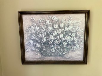 Pretty Textured Canvas Framed Still Life Floral Wall Art Boho Chic