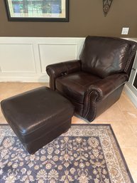 Encore Home Furnishings, Dark Brown Leather Power Recliner And Ottoman