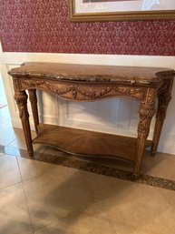 SCHNADIG Belmont, MS Contemporary Italian Style Console Table With Carved Wood And Marble 56x34x21 In