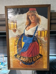 Wood Framed St Pauli Girl Poster Great For The Man Cave Or Garage  33x 22