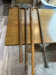 Lot Of 3 Vintage Wooden Canes And One Carved Walking Stick Canes Are 34 In And 35 Inch Walking Stick Is 36 In