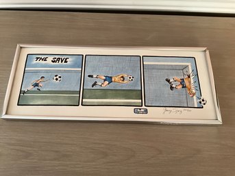 Signed Garry Spong Artwork 1983 Watercolor 220 Of 600 Soccer Framed 7 X 13