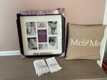 Occasions Seven Photo Wedding Picture Frame, Mr. And Mrs. Throw Pillow And Towels