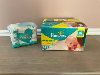 Pampers Swaddlers Diapers Size Newborn 84 Count And Pamper Sensitive Skin Wet Baby Wipes, 163 Packs