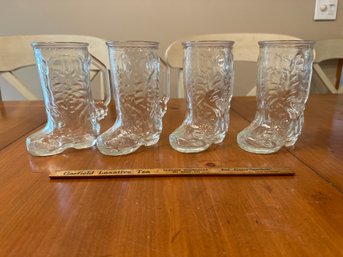 Set Of 4 Vintage Mexico Cowboy Boot Shaped Beer Mugs Glasses