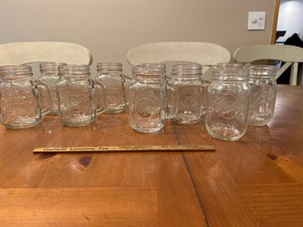 Glass Jar Lot Of 10 - 4 Handled Ice Cold Drink Glassware, 3 Country Fair Drinking Jars And 3 Ball Mason Jars