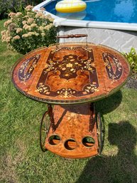 Two Tier Brass With Lacquered Marquerty Bar Cart Made In Italy