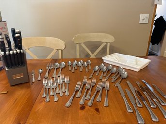 CUISINART Classic 15 Piece Cutlery Knife Block Set And Pearl By Winco Stainless-Steel Flatware Exactly As Pics