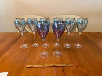 Set Of 8 Krosno Sommelier 6 Blue/green 2 Blue/Purple Stemmed Glass, Poland All Excellent