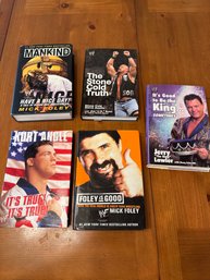 Lot Of 5 Hard Cover Wrestler Biographies Kurt Angle, Mick Foley, Jerry Lawler, Steve Austin, And Mick Foley