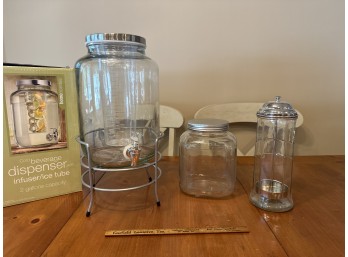 Home Essentials Cold Beverage Dispenser With Infuser Ice Tube Plus Stand Large Jar And Glass Straw Caddy