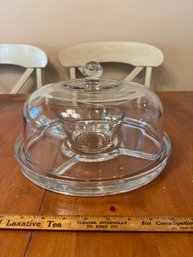 2 In 1 Heavy Vintage Glass Pedestal Cake Stand Or Sectioned Appetizer With Dip Cup With Glass Dome