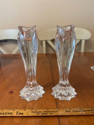 Set Of 2 Lenox Arctic Bloom Crystal Candlestick Holders 7.5 In.