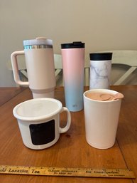 Lot Of Insulated 5 Hot Cold, Reusable Cups, Water, Coffee Soup See Photos