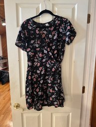 H&M Divided Black Floral Wrap Dress, Size 10, Excellent Condition