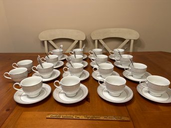 Set Of 16 Parchment Platinum By Mikasa Tea Coffee Cups And Saucers Plus 2 Additional Tea Cups