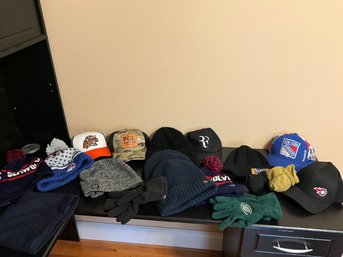 Lot Of Mens Hats And Gloves, Baseball Hats, Beanies, Winter Hats, Winter Gloves, See Photos