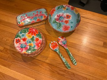 Sur La Table Melamine Tropical Set 10 Dinner Plates Large Serving Bowl Serving Tray And Serving Utencils