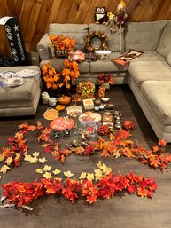 HUGE Lot Of Fall Decor, Thanksgiving Halloween Autumn Tablecloth Placemats Wreathes See Photos