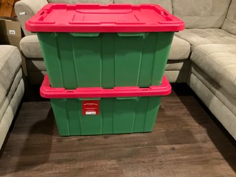 2 27 Gall27 Gallon Latching Storage Tote Wonder Shop Green And Red Storage Solutions Storage Bin