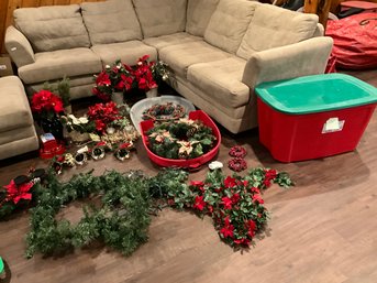 Beautiful Christmas Lot, Artificial Flowers, Pre Lit Garland Wreath - Huge Bag Storage Solutions - See Photos