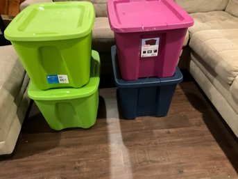 4 Storage Bins Storage Solutions 18 Gallon Storage Totes Locking Lids Assorted Colors