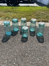 Lot Of 6 Blue Ball Mason Jars With Glass Lids Great For The Collection