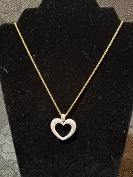 Joan Rivers Gold Tone Rope Chain Necklace With Pave Two Sided Open Heart Pendant