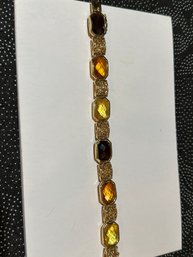 Vintage Joan Rivers Gold Tone Multi Colored Bracelet Ambers Crystal Stones