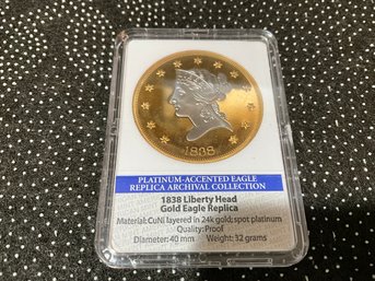 1838 Liberty Head Eagle Coin Replica Gold Layer.