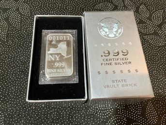 US State Vault Brick NY 5 1  Oz .999 Silver Bars Sealed