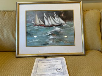 Urbaine Huchet Giclee On Paper La Course Des Voilier The Sailboat Race Signed 292/295, Framed And Numbered