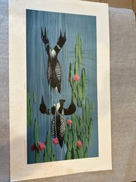 Vintage Gerald Lubeck, Loons In Lilies, Lithograph Signed And Numbered 356/500